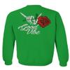 0184. dope Streetwear Graphic Good Vibe Red Rose Flowers Bones Hand Shaka Men's Crewneck Sweatshirt (Irish Green Small) view 3