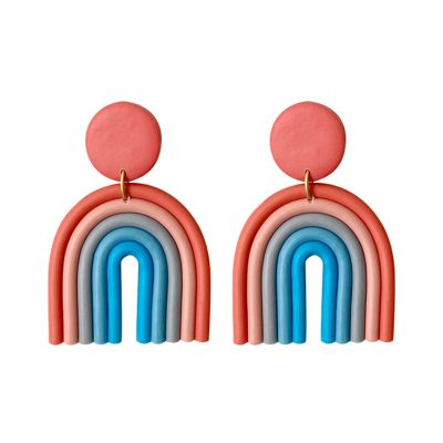 Colorful Rainbow Drop Earrings Stud Earrings Macaron Ceramic Clay U Shape Handmade Lovely Candy Colors Boho for Women Bohemian Jewelry(9 Colors)-1