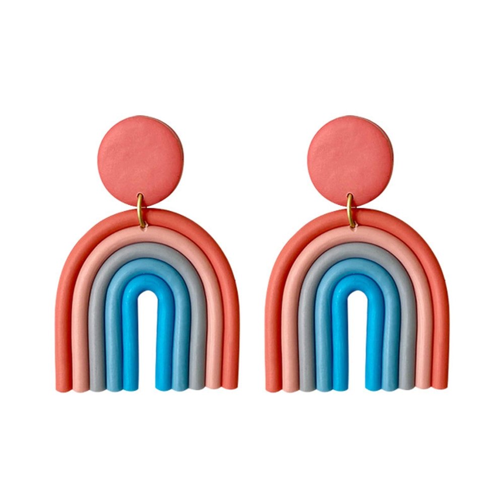 Colorful Rainbow Drop Earrings Stud Earrings Macaron Ceramic Clay U Shape Handmade Lovely Candy Colors Boho for Women Bohemian Jewelry(9 Colors)-1