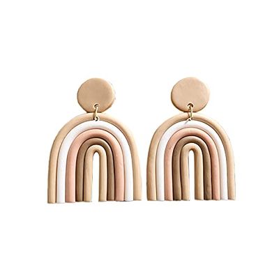 Colorful Rainbow Drop Earrings Stud Earrings Macaron Ceramic Clay U Shape Handmade Lovely Candy Colors Boho for Women Bohemian Jewelry(9 Colors)-8