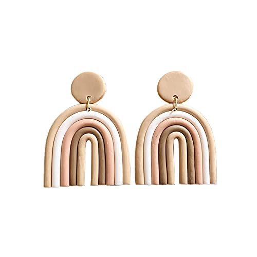 Colorful Rainbow Drop Earrings Stud Earrings Macaron Ceramic Clay U Shape Handmade Lovely Candy Colors Boho for Women Bohemian Jewelry(9 Colors)-8