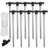 ABCCANOPY 11 Inch Tent Stakes 10 Pcs Non-Rust Metal Ground Anchors, Heavy Duty Spikes with 4 Ropes for Outdoor Camping, Black view 1