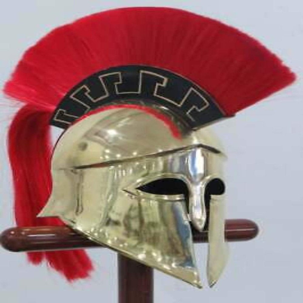 Antique Nautical Brass Greek Medieval Corinthian Fully Wearable Armor Helmet w/Plume Costume Gift Item