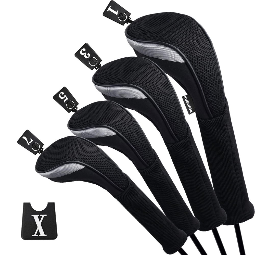 Andux Golf 460cc Driver Fairway Wood Club Head Covers Black Extra Long Neck 4pcs/Set