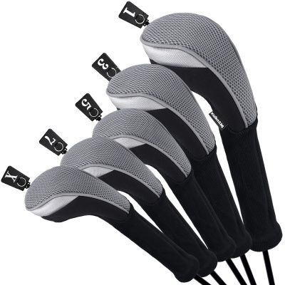 Andux Golf 460cc Driver Fairway Wood Club Head Covers Gray Extra Long Neck 5pcs/Set