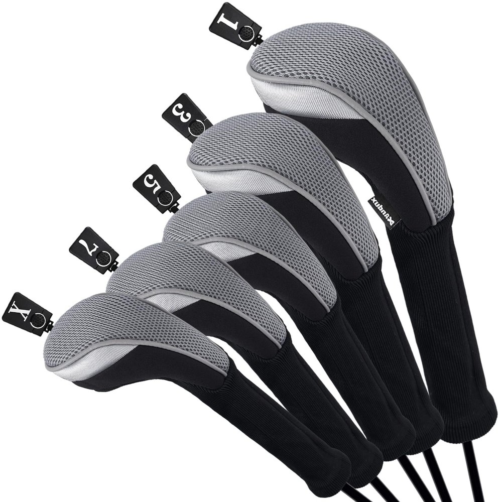 Andux Golf 460cc Driver Fairway Wood Club Head Covers Gray Extra Long Neck 5pcs/Set