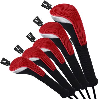 Andux Golf 460cc Driver Fairway Wood Club Head Covers Red Extra Long Neck 5pcs/Set