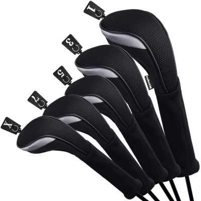 Andux Golf 460cc Driver Fairway Wood Club Head Covers Black Extra Long Neck 5pcs/Set