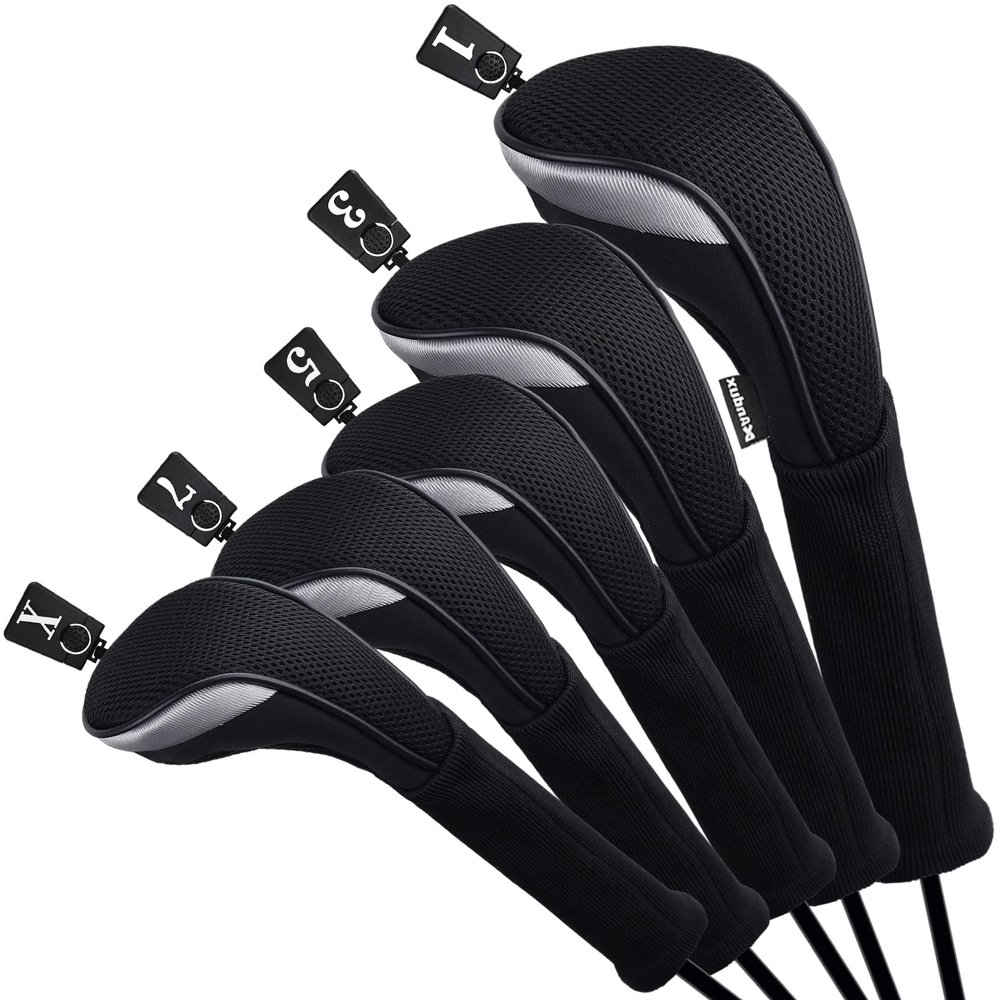 Andux Golf 460cc Driver Fairway Wood Club Head Covers Black Extra Long Neck 5pcs/Set