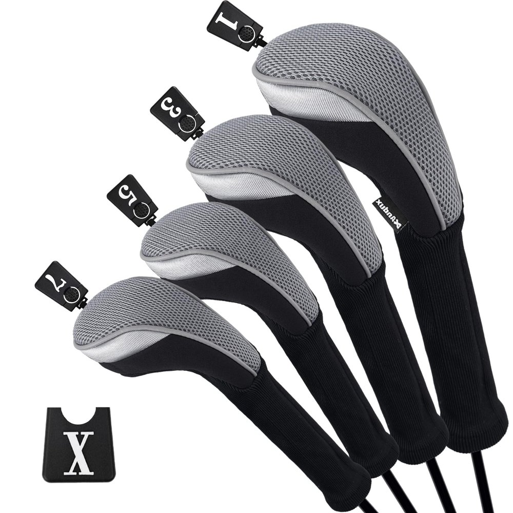 Andux Golf 460cc Driver Fairway Wood Club Head Covers Gray Extra Long Neck 4pcs/Set