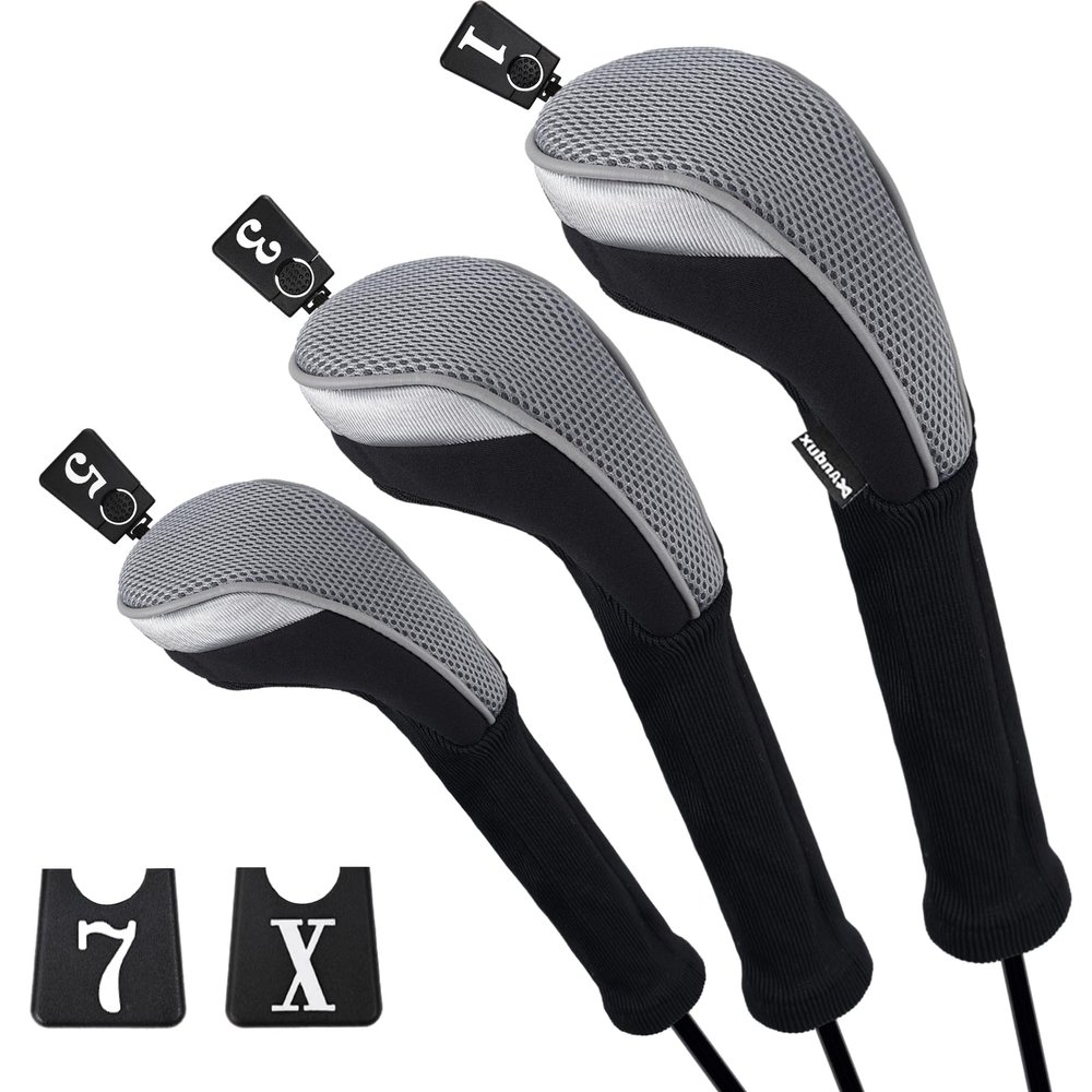 Andux Golf 460cc Driver Fairway Wood Club Head Covers Gray Extra Long Neck 3pcs/Set