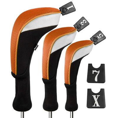 Andux 3pcs/Set Golf 460cc Driver Wood Club Head Covers Long Neck with No. Tags Orange