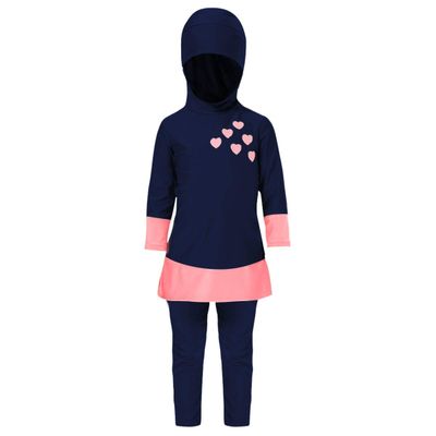 Baby Toddler Modest Mu Swimsuit for Girls Kids Islamic Burkini Full Cover Hijab Top Pants Swim Costume Bathing Suit Summer Clothes Set Blue 2-3T