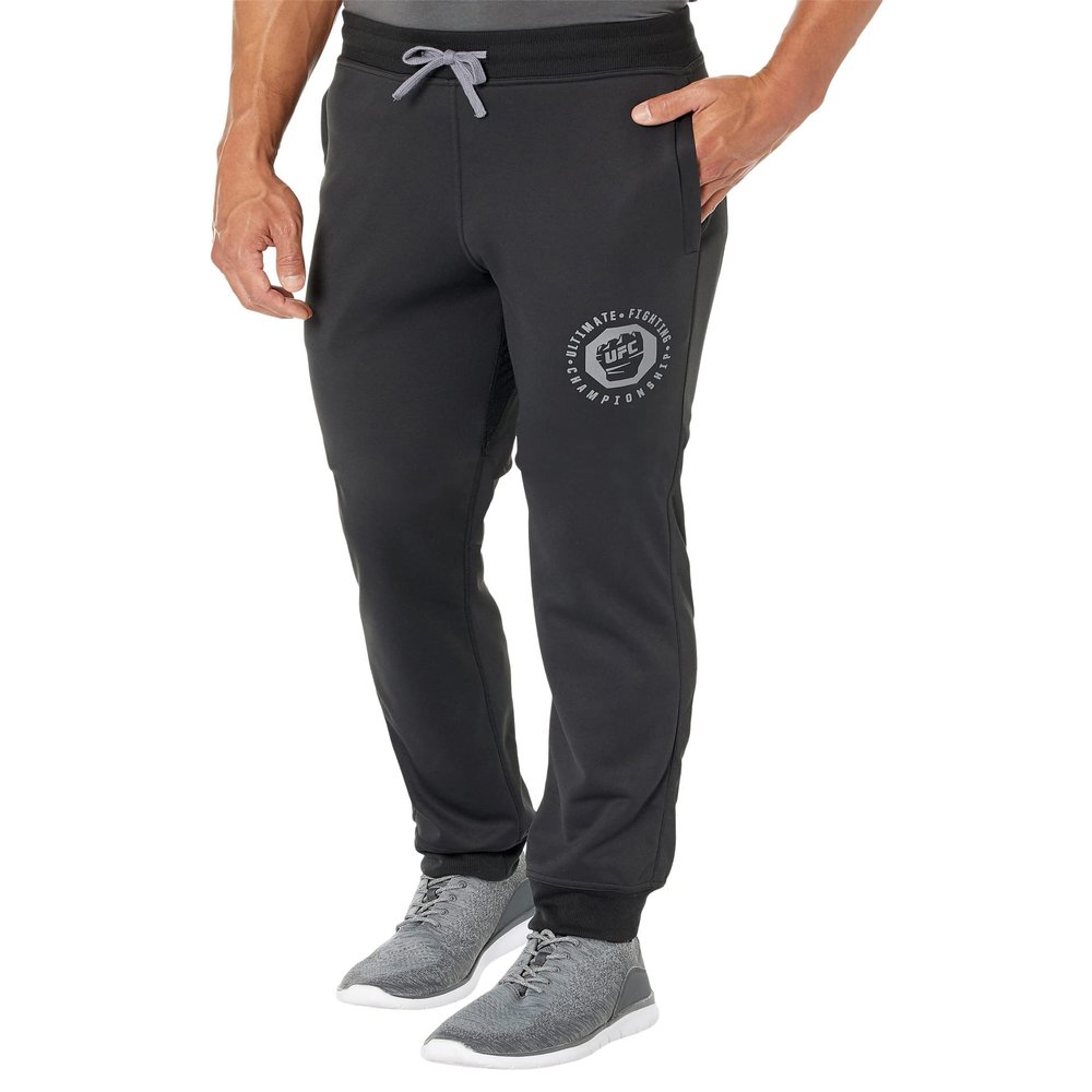 UFC Basic Tech-Joggers for Men Ideal for Gym, Walk, Leisure 100% Polyester Stretchable Waistline Black 2XL One Size