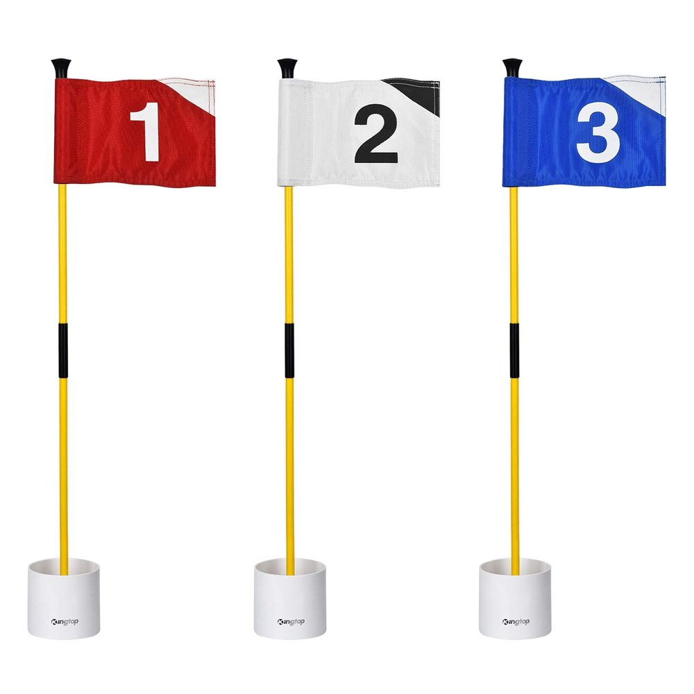 KINGTOP Golf Flagstick Mini, Putting Green Flag for Yard, 3 Feet Flagpole 2-Section Design, Golf Pin Flags Hole Cup Set, 4" Putting Cup, Numbered# 1-3