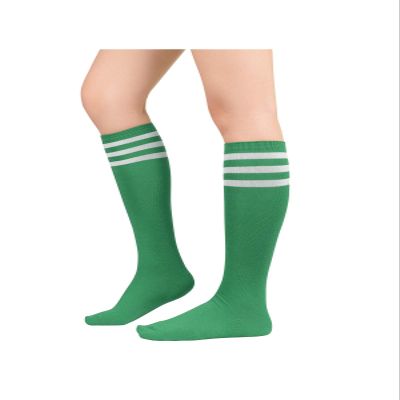 Green Knee High Socks Accessories - Long Thin Athletic Socks for Women with Three White Stripes