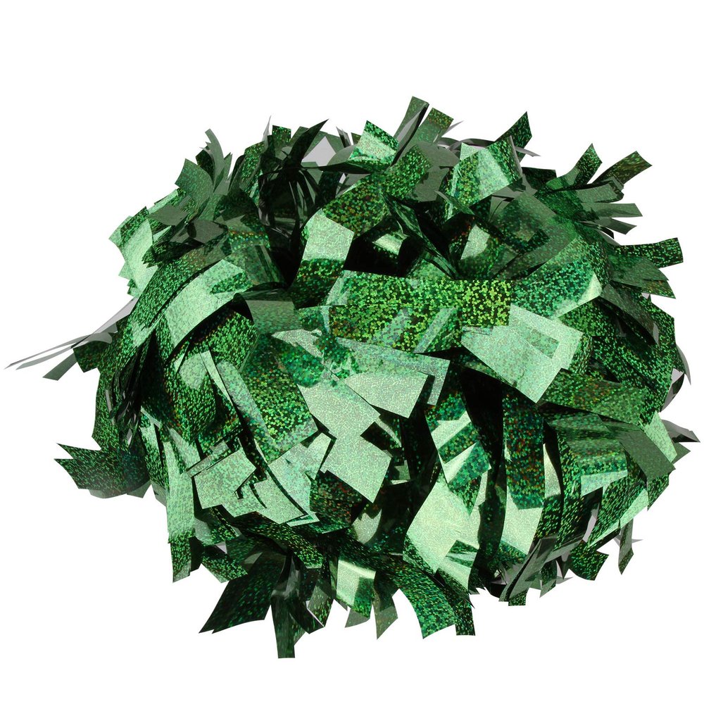 Cheerleading Pom Poms Metalic Holographic Cheerleader with Baton Handle 6 inch 1 Pair 2 Pieces (Kelly Green)