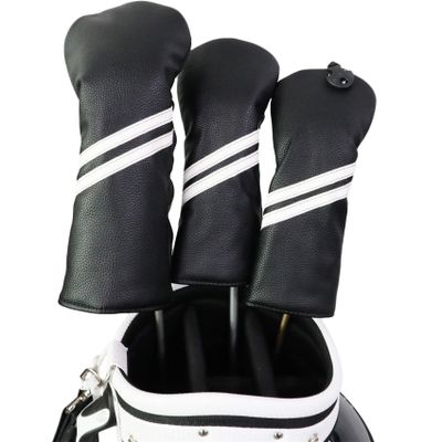 HELLO NRC 3 Pieces Golf Club Covers, Golf Headcover Set, Head Covers for Woods and Driver, 3 Wood Cover Black, 460cc PU Waterproof and Dustproof Leather with Rotating Number Tags for Most Golf Clubs