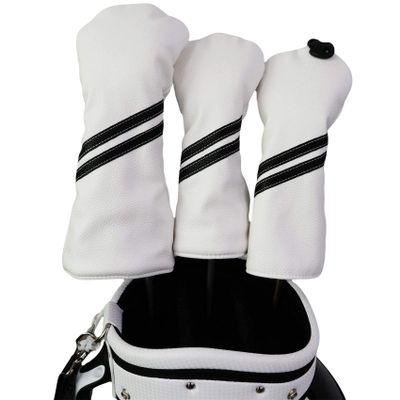 HELLO NRC 3 Pieces Golf Club Covers, Golf Headcover Set, Head Covers for Woods and Driver, 3 Wood Cover White, 460cc PU Waterproof and Dustproof Leather with Rotating Number Tags for Most Golf Clubs