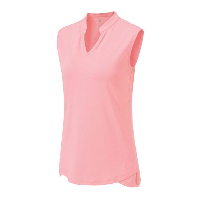 BASUDAM Women's Sleeveless Golf Polo Shirts V-Neck Collarless Tennis Running T-Shirts Quick Dry Pink S