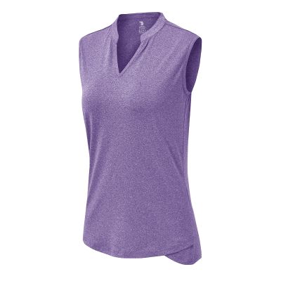 BASUDAM Women's Sleeveless Golf Polo Shirts V-Neck Collarless Tennis Running T-Shirts Quick Dry Purple S