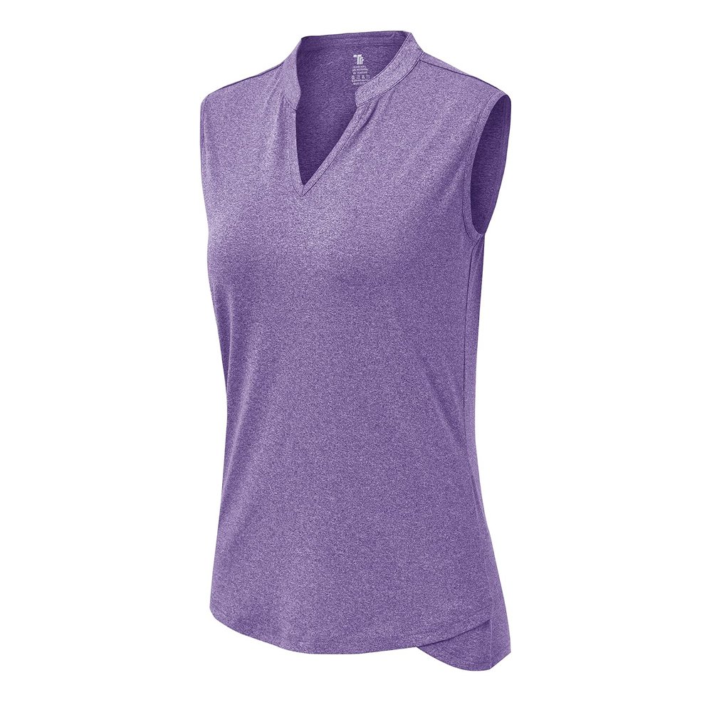 BASUDAM Women's Sleeveless Golf Polo Shirts V-Neck Collarless Tennis Running T-Shirts Quick Dry Purple S