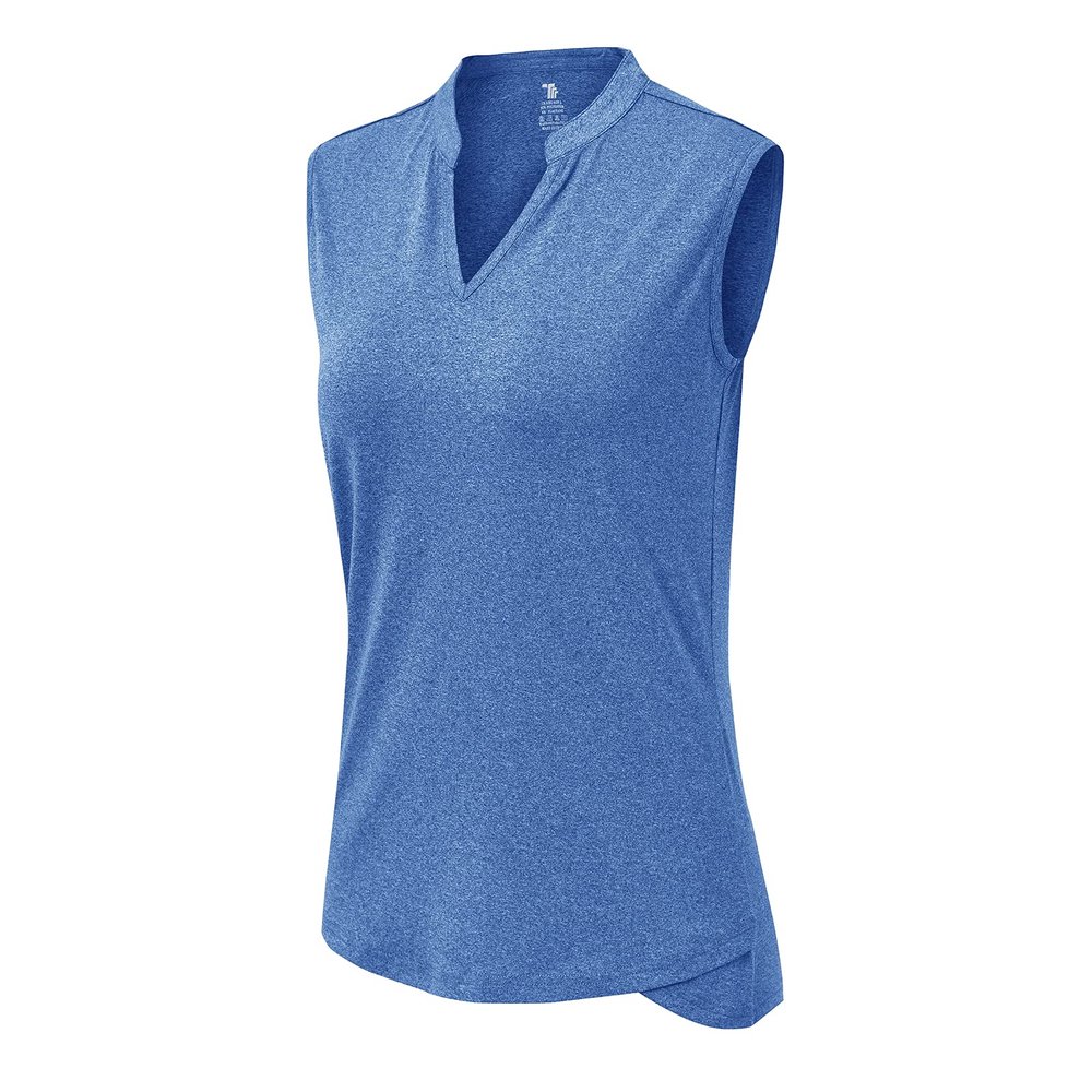 BASUDAM Women's Sleeveless Golf Polo Shirts V-Neck Collarless Tennis Running T-Shirts Quick Dry Dark Blue XS