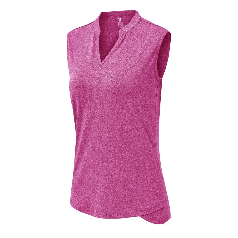 BASUDAM Women's Sleeveless Golf Polo Shirts V-Neck Collarless Tennis Running T-Shirts Quick Dry Dark Rose L