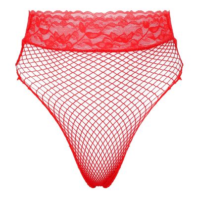 Alvivi Womens Tummy Shaping Lace Briefs Panties Fishnet Mesh Casual Daily G-String Underwear Red One Size