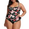 GTHTTT Women's 2 Piece Swimwear High Waisted Plus Size Swimsuits Floral Beach Bikini,Black,XXLarge view 1