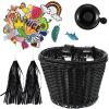 Boao Kid's Bicycle Basket Streamers Set, Unicorn Children's Bike Handlebar Wicker Basket Bike Streamers Bell and Stickers,Bike Basket Front Decoration for Girls (Black) view 1