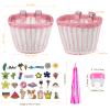 Boao Kid's Bicycle Basket Streamers Set, Unicorn Children's Bike Handlebar Wicker Basket Bike Streamers Bell and Stickers,Bike Basket Front Decoration for Girls (White and Pink) view 3