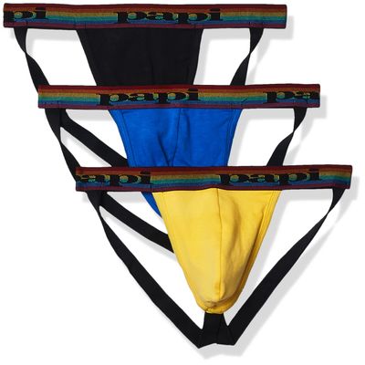 papi Men's 3-Pack Jockstrap, Athletic Supporter, Breathable Male Workout Underwear, Prince Blue/Mimosa Yellow/Black, X-Large (UMPA036)