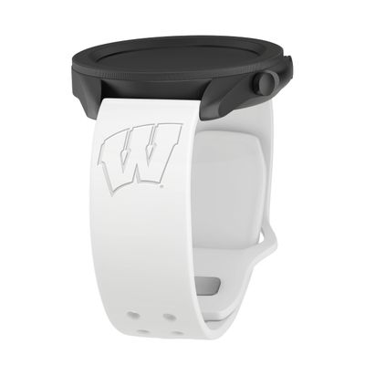 Affinity Bands Wisconsin Badgers Engraved Silicone Sport Band Compatible with Samsung Galaxy Watch and More (20mm White)