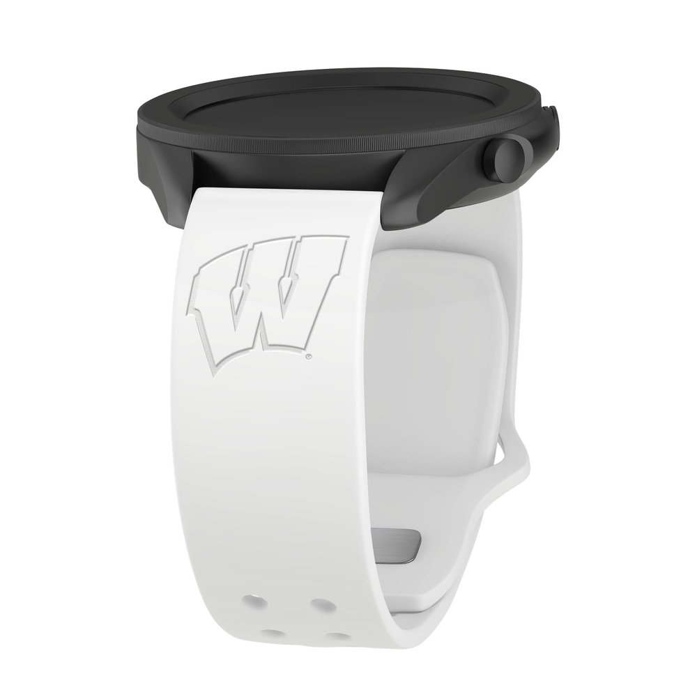 Affinity Bands Wisconsin Badgers Engraved Silicone Sport Band Compatible with Samsung Galaxy Watch and More (20mm White)