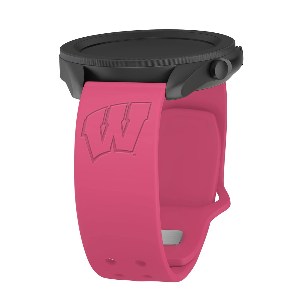 Affinity Bands Wisconsin Badgers Engraved Silicone Sport Band Compatible with Samsung Galaxy Watch and More (20mm Pink)