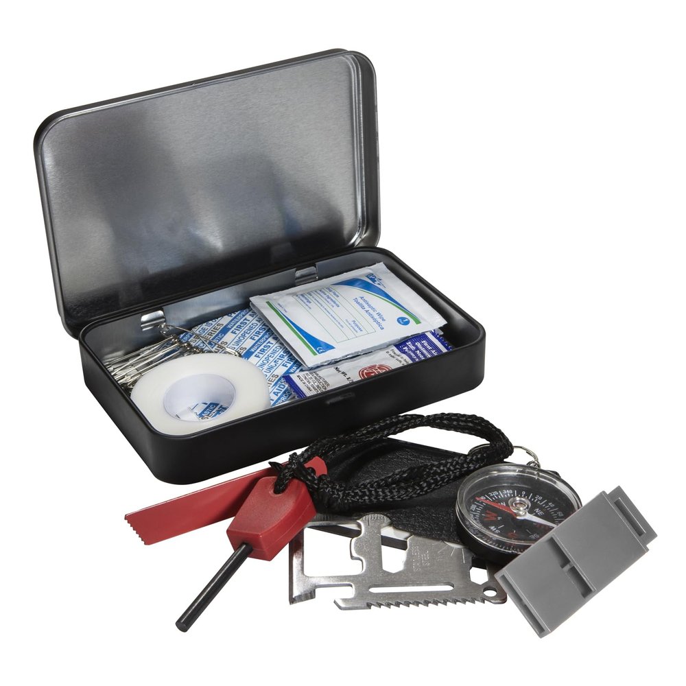 Life Gear 41-3803 First Aid and Survival Essentials Tin, Black