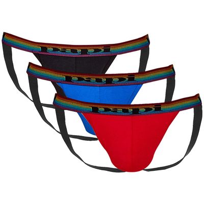 papi Men's 3-Pack Jockstrap, Athletic Supporter, Breathable Male Workout Underwear, Lychee/Prince Blue/Black, Large (UMPA036)