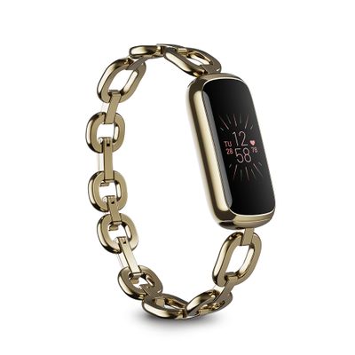 Fitbit Luxe Special Edition Fitness and Wellness Tracker, Gorjana Soft Gold Stainless Steel Parker Link Bracelet, One Size (S & L Peony Classic Bands Included)