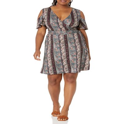 Star Vixen Women's Cutout Cold Shoulder Short Sleeve Faux Wrap Dress
