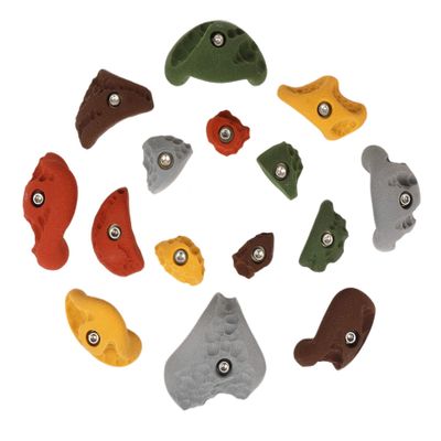 Atomik Rock Climbing Holds Set of 15 Bolt-On Rock-Like in Assorted Earth Tones