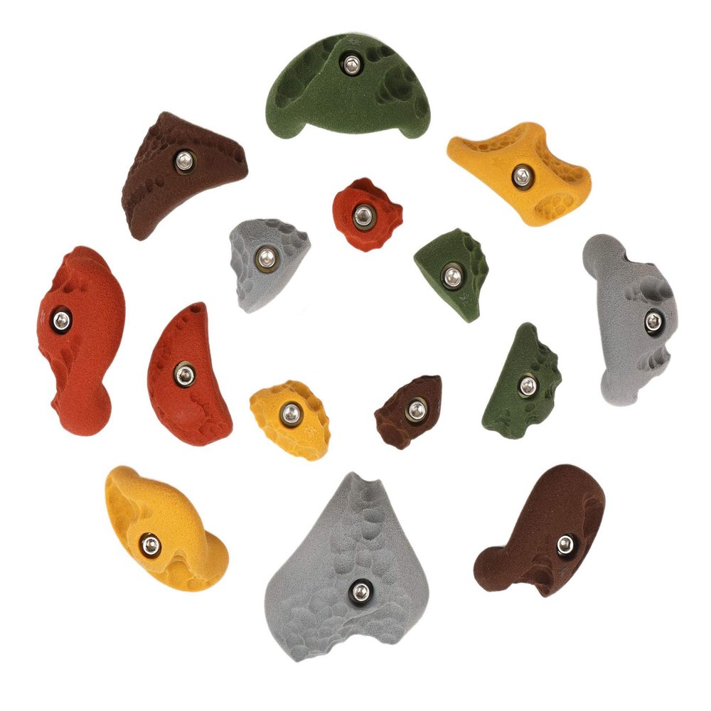 Atomik Rock Climbing Holds Set of 15 Bolt-On Rock-Like in Assorted Earth Tones