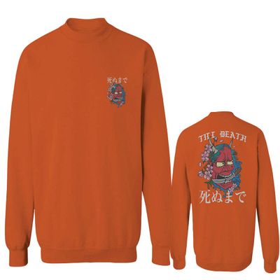 0248. Demon Graphic Traditional Japanese Till Death Anime Aesthetics Society Men's Crewneck Sweatshirt (Orange X-Large)