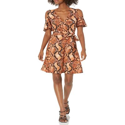Star Vixen Women's Cutout Cold Shoulder Short Sleeve Faux Wrap Dress