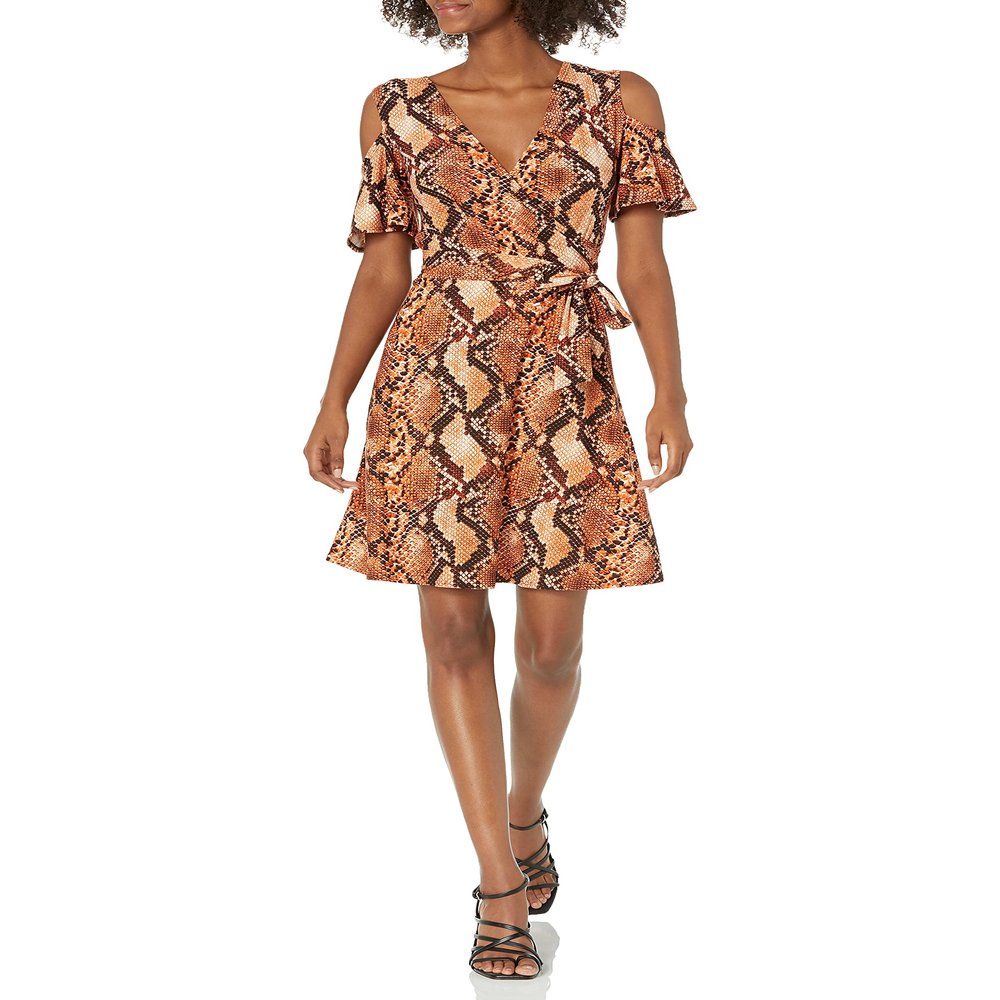 Star Vixen Women's Cutout Cold Shoulder Short Sleeve Faux Wrap Dress