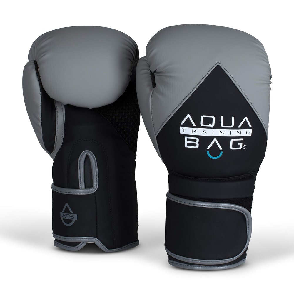 Aqua Training Bag 16 oz. Grey/Black Flow Boxing Glove with Synthetic Leather Material, Pre-Curved Natural Fit, Moisture-Wicking Lining, Mesh Palms - 2020329733