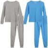 Rene Rofe Girls Thermal Underwear Set - 4 Piece Waffle Knit Long Sleeve Thermal Shirt and Long Johns Thermal Pants Set, Size 4T, Marina/Heather Grey Dots view 1