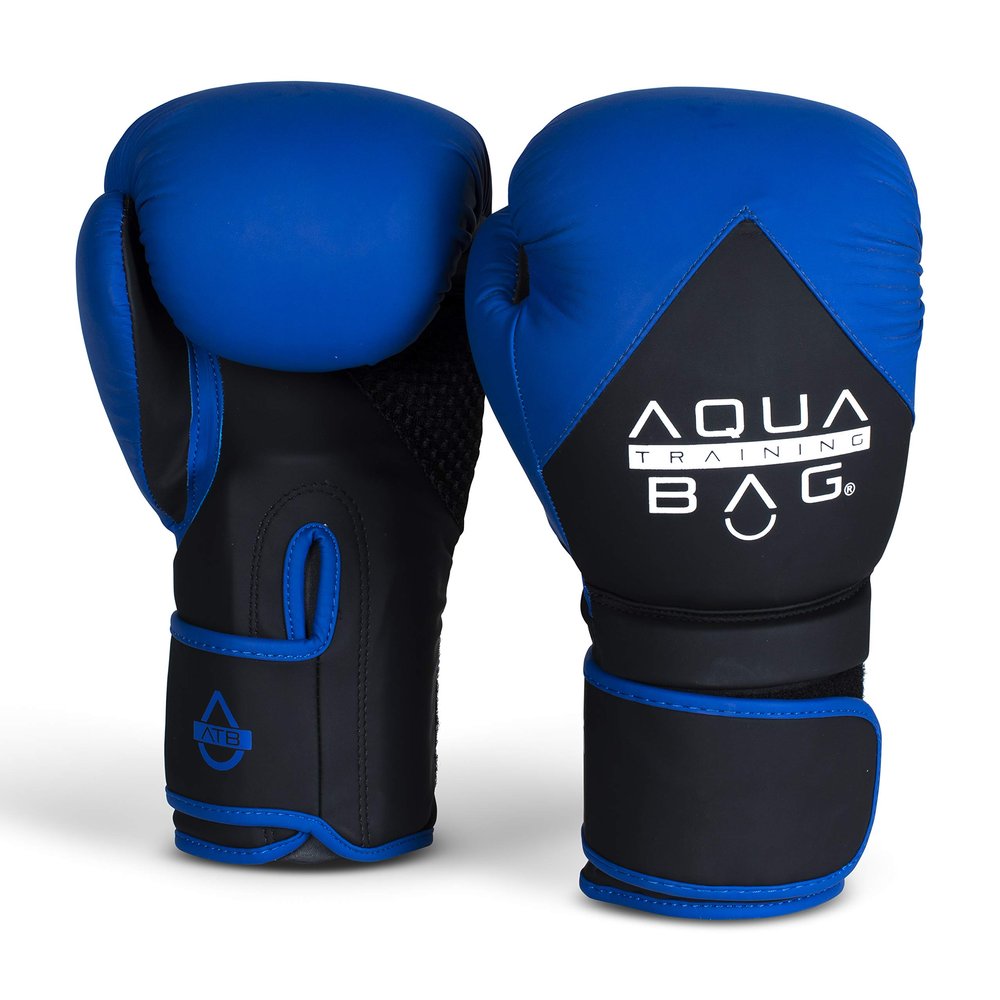 Aqua Training Bag 16 oz. Blue/Black Flow Boxing Glove with Synthetic Leather Material, Pre-Curved Natural Fit, Moisture-Wicking Lining, Mesh Palms - 2020329712