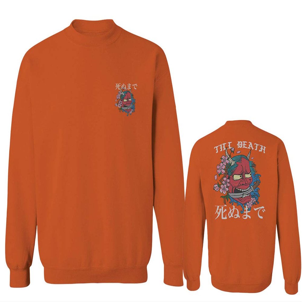 0248. Demon Graphic Traditional Japanese Till Death Anime Aesthetics Society Men's Crewneck Sweatshirt (Orange Medium)