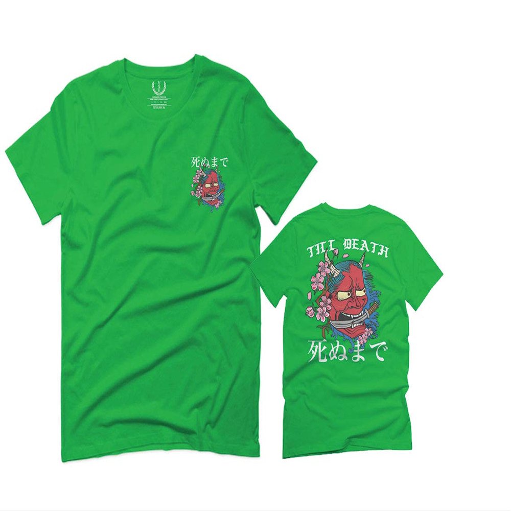 0248. Demon Graphic Traditional Japanese Till Death Anime Aesthetics Society for Men T Shirt (Irish Green 2X-Large)